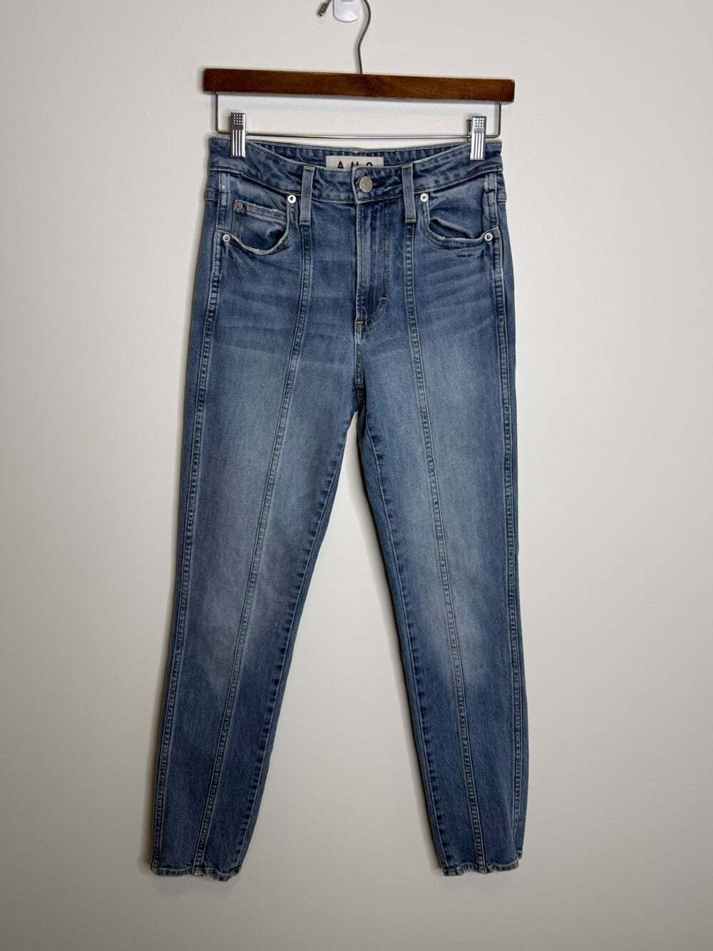 AMO Seamed Chelsea High Rise Slim Fit Long Denim Jeans Deeply, size 25